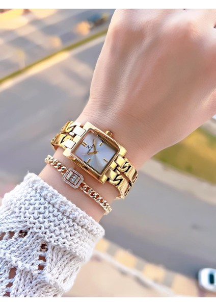 Zincirli Kordon 3 Atm Suya Dayanıklı 2 Yıl Garantili Kadın Kol Saati+Bileklik S10052.2 fiyatları