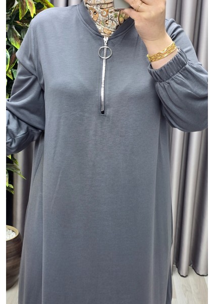 Kadın Tesettür Giyim Büyük Beden Fermuarlı Jumbo Uzun Tunik fiyatları