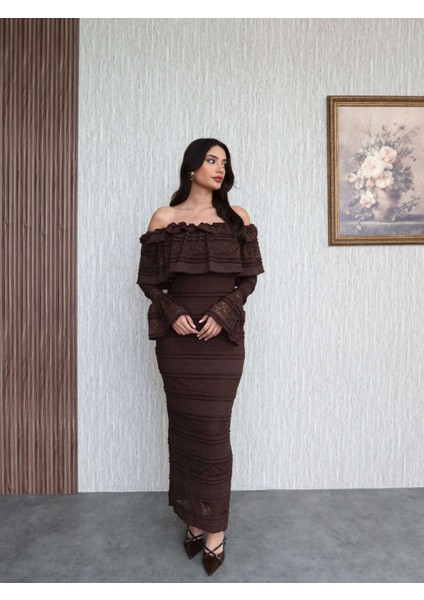 Madonna Yaka Fırfır Dantelli Midi Elbise fırsatları