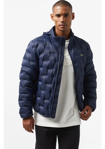 Modern Kapitone Down Fill Jacket Kaztüyü Dolgu Gizli Kapüşonlu Lacivert Mont