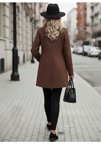 Şık Tasarım Yaka Kaşe Kahverengi Kaban fiyatları