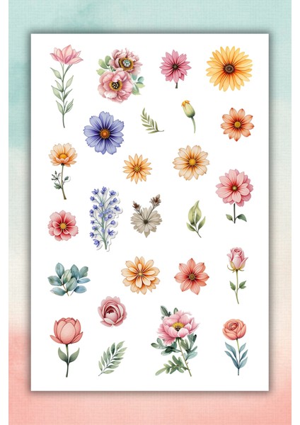 Karışık Soft Çiçek Sticker Seti (1 Sayfa)