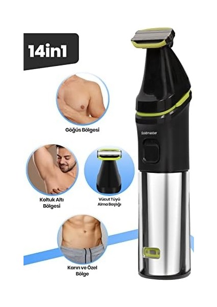 Goldmaster Focus Islak Kuru Saç Sakal Vücut Tıraş Makinesi Manyetik Şarj Girişli 14 In1 Erkek Bakım Seti fiyatları