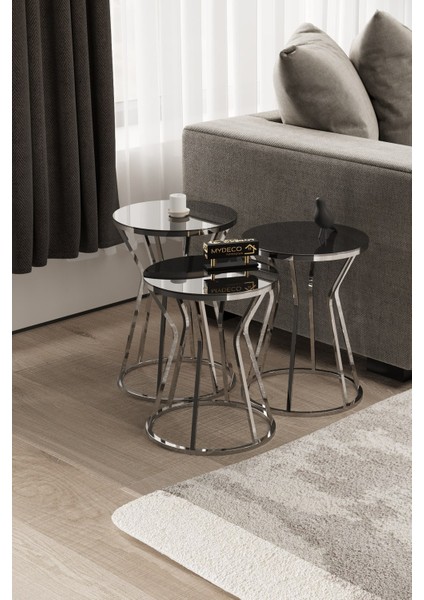 Kum Saati Zigon Sehpa Gümüş Kaplama Füme Ayna