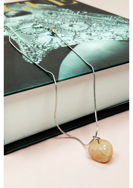 Kalsit Doğal Taşı Zincirli El Yapımı Kolye Uç: 1,5 cm Zincir: 20 cm Kutulu indirimleri