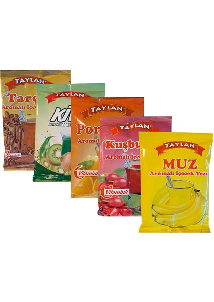 5'li Karışık Aromalı Içecek Tozu Seti (Tarçın, Kivi, Portakal, Kuşburnu, Muz 250 gr x 5 )