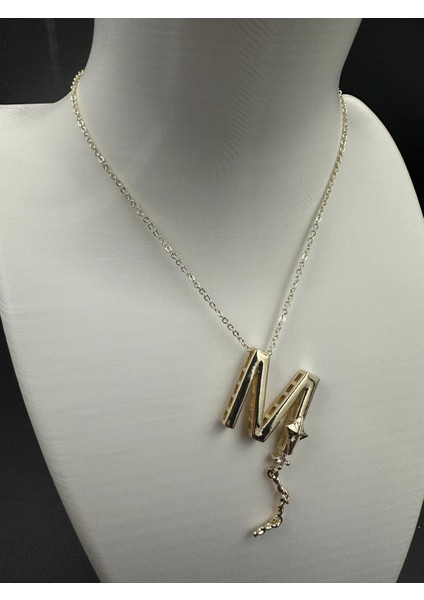 Altın Rengi M Harfi Yıldız ve Taş Detaylı Çelik Kolye fiyatları