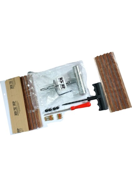 Dubleks Lastik Tamir Seti: 15 Ad 20CM Fitil, Metal Fitil Atma, Plastik Kanal Açıcı, Iğne Sökücü, Iğne, Kapak