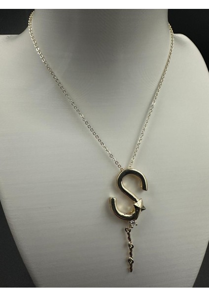 Altın Rengi S Harfi Yıldız ve Taş Detaylı Çelik Kolye fiyatları