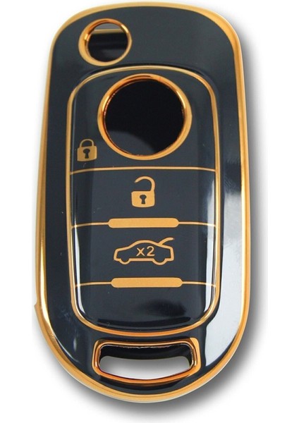 Lüx Fiat Egea Sustalı 3 Buton Nano Anahtar Kılıfı Siyah Gold 1.ci Kalite