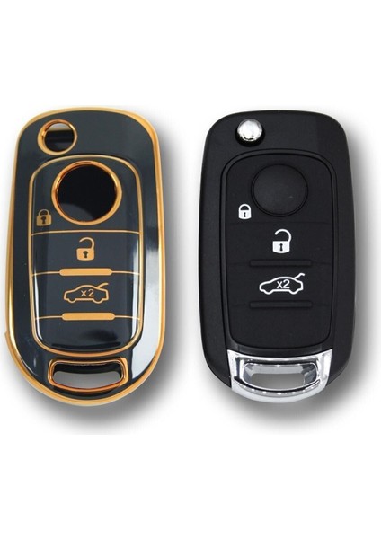 Lüx Fiat Egea Sustalı 3 Buton Nano Anahtar Kılıfı Siyah Gold 1.ci Kalite fiyatları