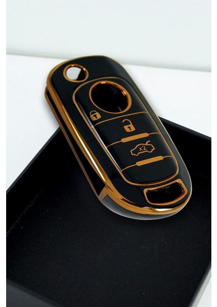 Lüx Fiat Egea Sustalı 3 Buton Nano Anahtar Kılıfı Siyah Gold 1.ci Kalite indirimleri