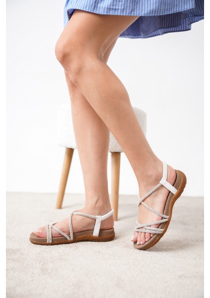 Kadın Kristal Taş Ipli Sandalet Siyah