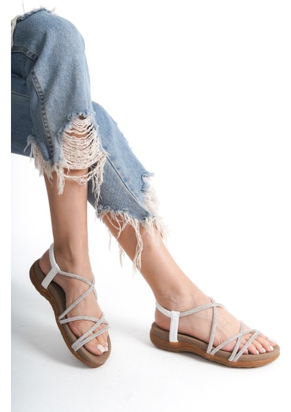 Kadın Kristal Taş Ipli Sandalet Siyah