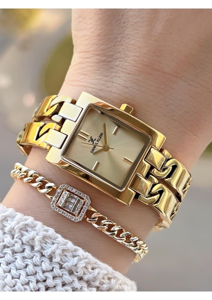 Zincirli Kordon 3 Atm Suya Dayanıklı 2 Yıl Garantili Kadın Kol Saati+Bileklik S10052.3