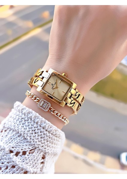 Zincirli Kordon 3 Atm Suya Dayanıklı 2 Yıl Garantili Kadın Kol Saati+Bileklik S10052.3 fiyatları