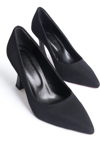 Siyah Çizgili Kadın Topuklu Ayakkabı