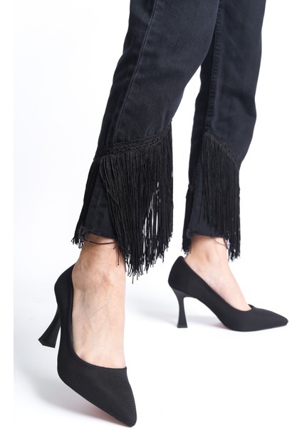 Siyah Çizgili Kadın Topuklu Ayakkabı fiyatları