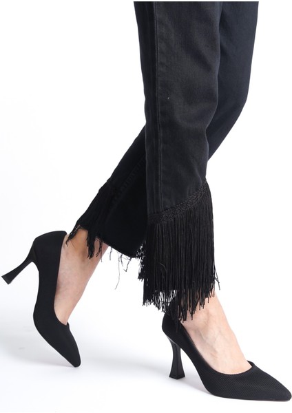 Siyah Çizgili Kadın Topuklu Ayakkabı fırsatları