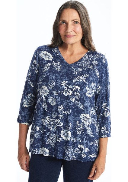 Yeni Sezon V Yaka Desenli Kadın Bluz