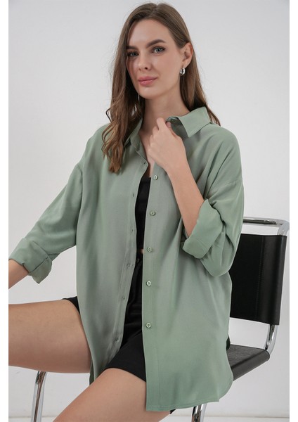 Kadın Oversize Viskon Gömlek 3785 - Çağla fiyatları