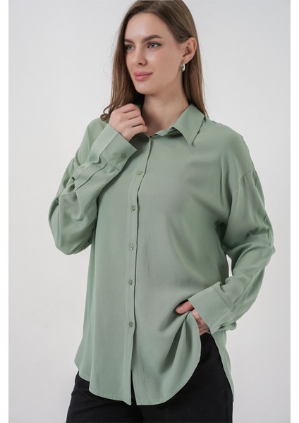 Kadın Oversize Viskon Gömlek 3785 - Çağla fırsatları
