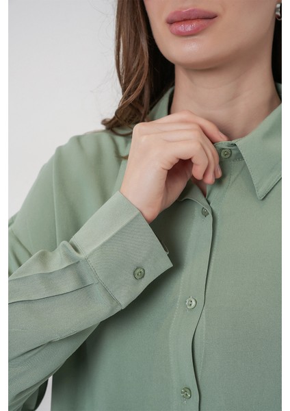 Kadın Oversize Viskon Gömlek 3785 - Çağla indirimleri