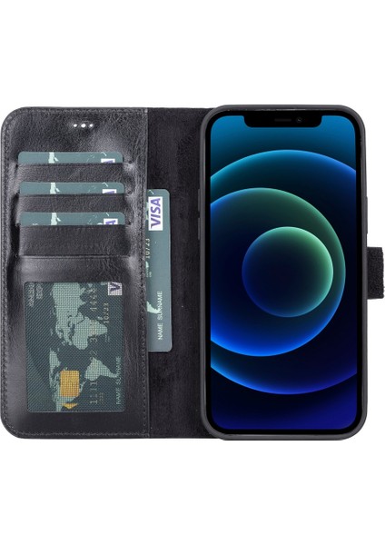 Apple iPhone 13 Pro Uyumlu Deri Cüzdanlı Kılıf Siyah fiyatları