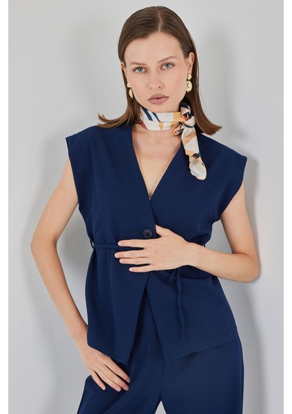 Kadın Yelek Pantolon Kumaş Takım 30050 - Lacivert fiyatları