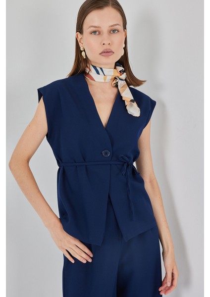 Kadın Yelek Pantolon Kumaş Takım 30050 - Lacivert fırsatları