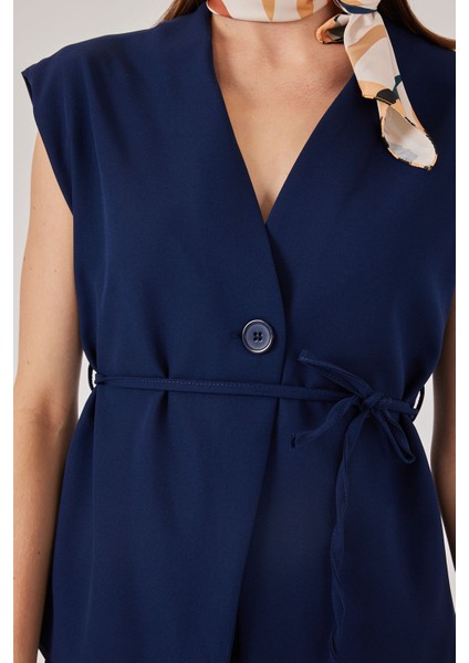 Kadın Yelek Pantolon Kumaş Takım 30050 - Lacivert indirimleri