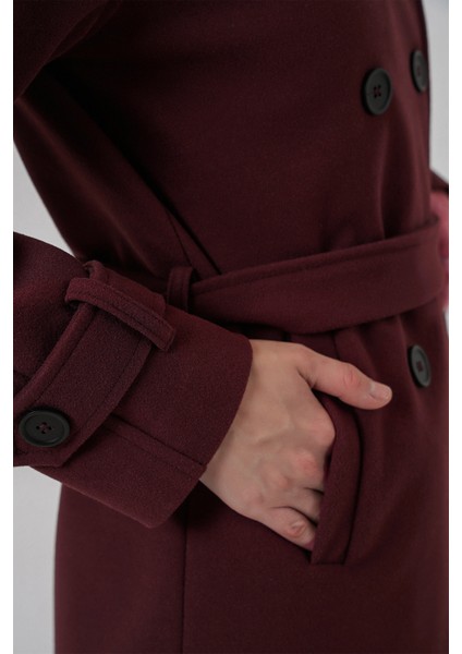 Kadın Kuşaklı Kaşe Kaban 9162 - Bordo fiyatları