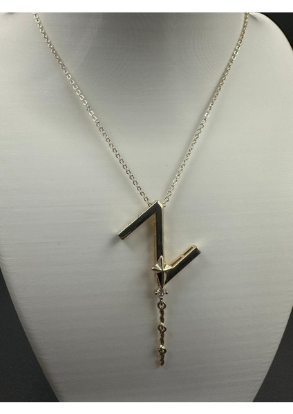 Altın Rengi Z Harfi Yıldız ve Taş Detaylı Çelik Kolye fiyatları