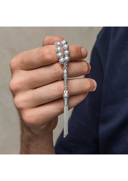 Gümüş Yuvarlak Çizgili Erkek Tesbih modelleri