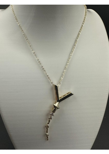 Altın Rengi Y Harfi Yıldız ve Taş Detaylı Çelik Kolye fiyatları