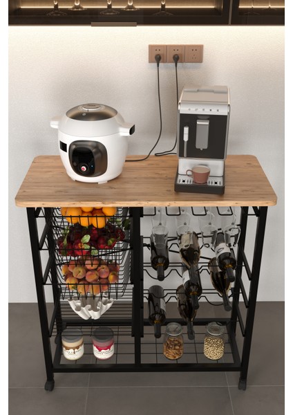 Bar Bango Masa Tekerlekli Sebzelik Metal Kahve Köşesi, Çok Amaçlı Mutfak Düzenleyici Sehpa fiyatları