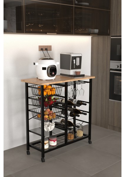 Bar Bango Masa Tekerlekli Sebzelik Metal Kahve Köşesi, Çok Amaçlı Mutfak Düzenleyici Sehpa modelleri