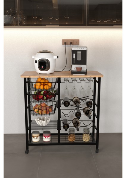 Bar Bango Masa Tekerlekli Sebzelik Metal Kahve Köşesi, Çok Amaçlı Mutfak Düzenleyici Sehpa fırsatları