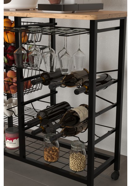 Bar Bango Masa Tekerlekli Sebzelik Metal Kahve Köşesi, Çok Amaçlı Mutfak Düzenleyici Sehpa indirimleri