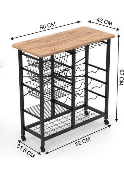 Bar Bango Masa Tekerlekli Sebzelik Metal Kahve Köşesi, Çok Amaçlı Mutfak Düzenleyici Sehpa