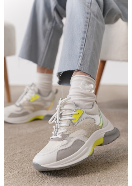 Mato Bej Simli Bağcıklı Günlük Kadın Sneaker