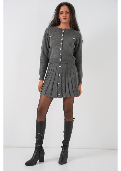 Kadın Triko Hırka Etek Ikili Takım 15942 - Antrasit fiyatları