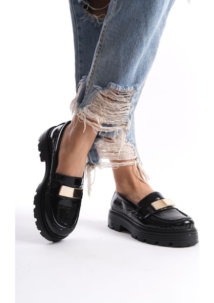 Romola Hakiki Deri Rugan Kadın Loafer Ortopedik Kaliteli