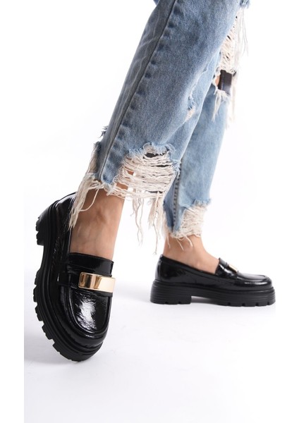 Romola Hakiki Deri Rugan Kadın Loafer Ortopedik Kaliteli