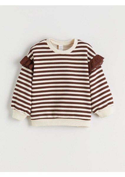 Yeni Sezon Bisiklet Yaka Çizgili Kız Çocuk Kalın Sweatshirt