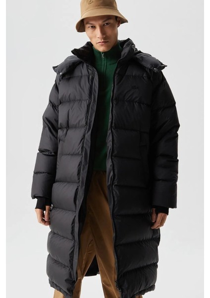 Down Fill Parka Uzun Boy Kaz Tüyü Dolgulu Çıkartılabilir Kapüşonlu Erkek Parka Siyah indirimleri