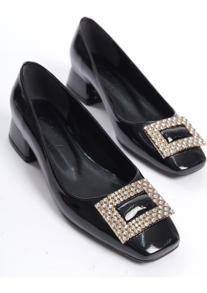 Rugan Taşlı Toka Detaylı Blok Topuklu Klasik Ayakkab fiyatları