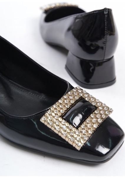 Rugan Taşlı Toka Detaylı Blok Topuklu Klasik Ayakkab modelleri