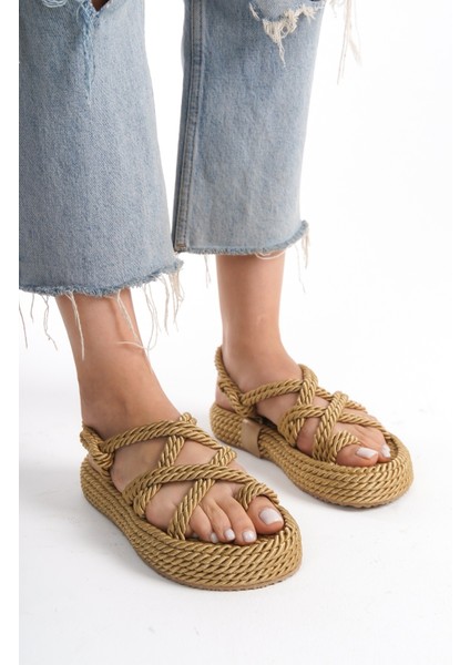 Halat Ipli Yüksek Taban Hasır Sandalet fırsatları