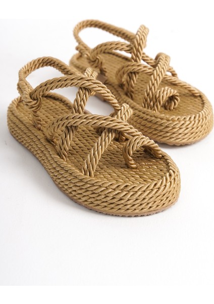 Halat Ipli Yüksek Taban Hasır Sandalet indirimleri